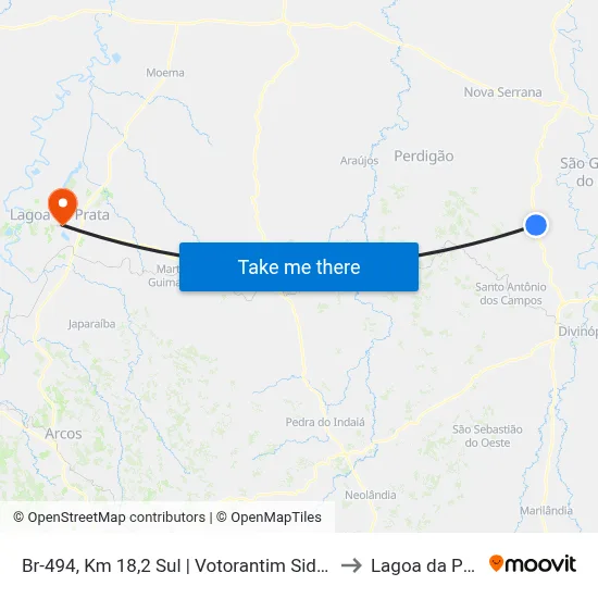 Br-494, Km 18,2 Sul | Votorantim Siderurgia to Lagoa da Prata map