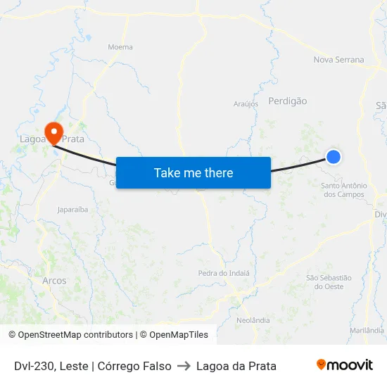 Dvl-230, Leste | Córrego Falso to Lagoa da Prata map