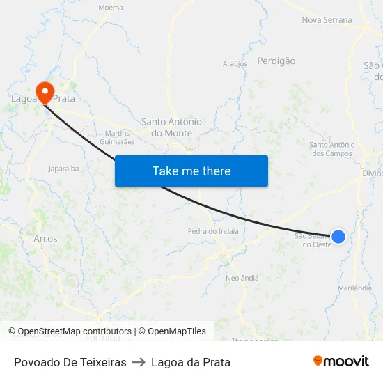 Povoado De Teixeiras to Lagoa da Prata map