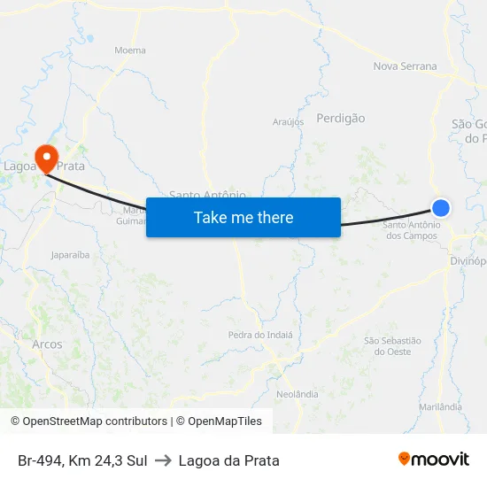 Br-494, Km 24,3 Sul to Lagoa da Prata map