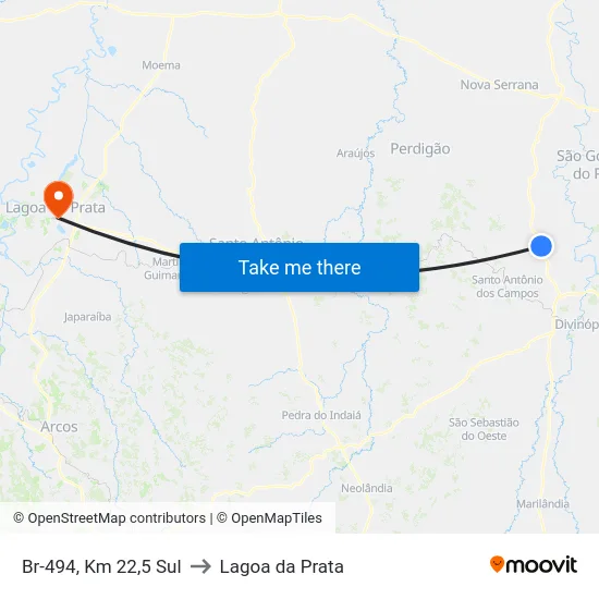 Br-494, Km 22,5 Sul to Lagoa da Prata map