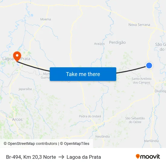 Br-494, Km 20,3 Norte to Lagoa da Prata map