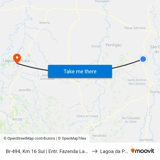 Br-494, Km 16 Sul | Entr. Fazenda Lago Verde to Lagoa da Prata map