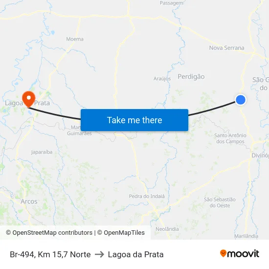 Br-494, Km 15,7 Norte to Lagoa da Prata map