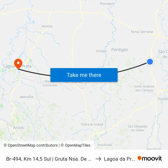 Br-494, Km 14,5 Sul | Gruta Nsa. De Fátima to Lagoa da Prata map