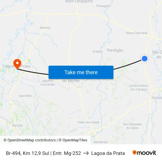 Br-494, Km 12,9 Sul | Entr. Mg-252 to Lagoa da Prata map
