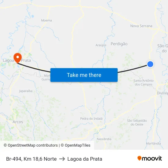 Br-494, Km 18,6 Norte to Lagoa da Prata map