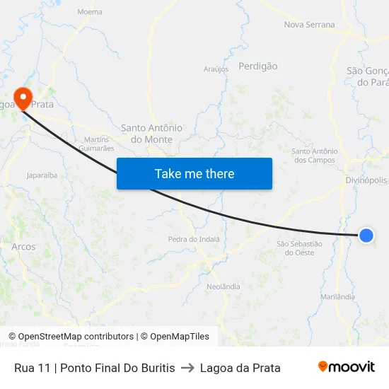 Rua 11 | Ponto Final Do Buritis to Lagoa da Prata map