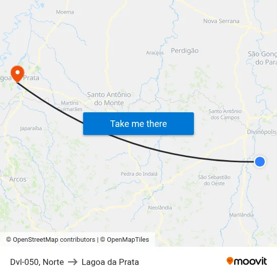 Dvl-050, Norte to Lagoa da Prata map