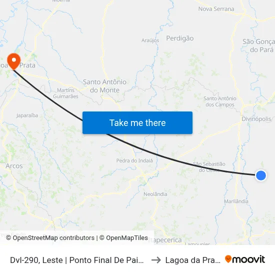 Dvl-290, Leste | Ponto Final De Paivas to Lagoa da Prata map