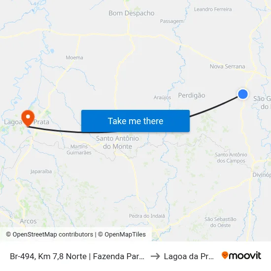 Br-494, Km 7,8 Norte | Fazenda Paraná to Lagoa da Prata map
