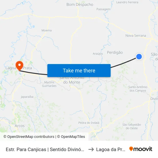 Estr. Para Canjicas | Sentido Divinópolis to Lagoa da Prata map