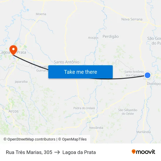 Rua Três Marias, 305 to Lagoa da Prata map