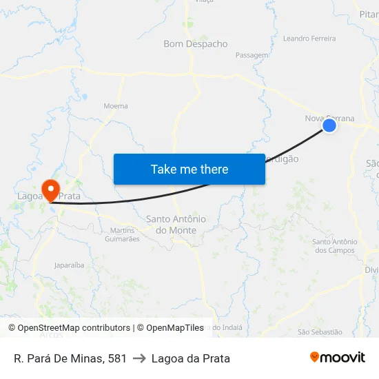R. Pará De Minas, 581 to Lagoa da Prata map