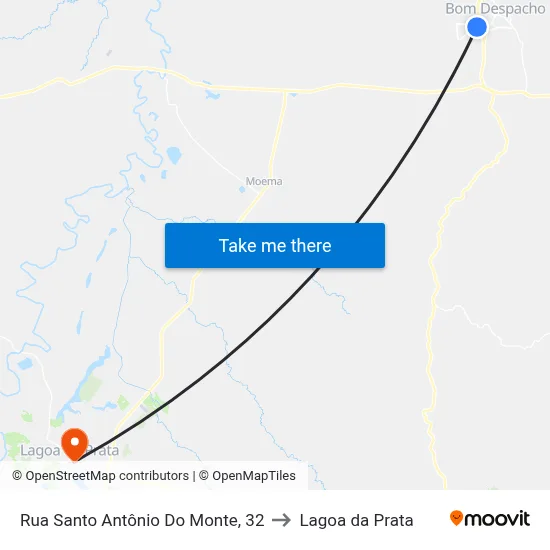 Rua Santo Antônio Do Monte, 32 to Lagoa da Prata map