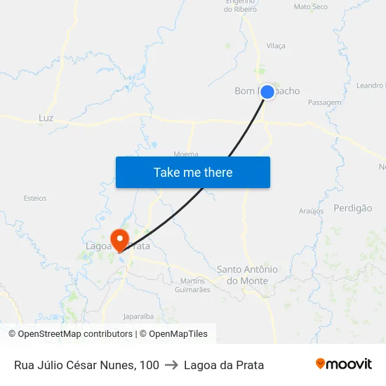 Rua Júlio César Nunes, 100 to Lagoa da Prata map