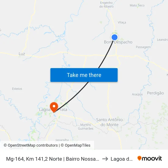 Mg-164, Km 141,2 Norte | Bairro Nossa Senhora Aparecida to Lagoa da Prata map