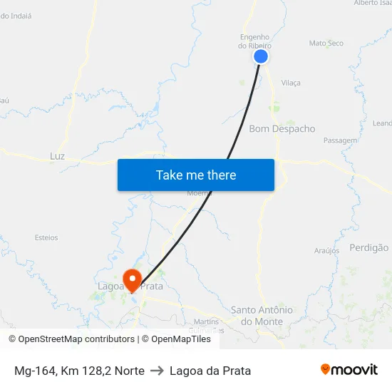 Mg-164, Km 128,2 Norte to Lagoa da Prata map