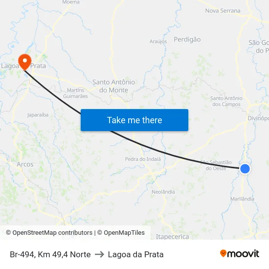 Br-494, Km 49,4 Norte to Lagoa da Prata map