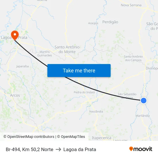 Br-494, Km 50,2 Norte to Lagoa da Prata map