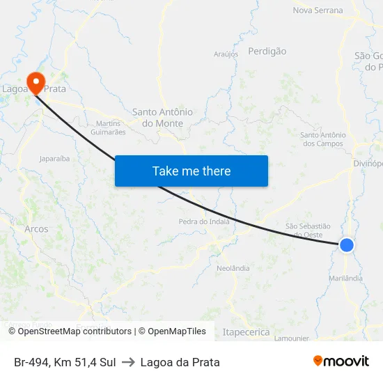 Br-494, Km 51,4 Sul to Lagoa da Prata map
