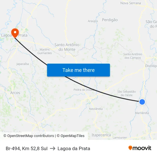 Br-494, Km 52,8 Sul to Lagoa da Prata map