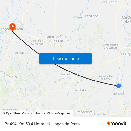 Br-494, Km 53,4 Norte to Lagoa da Prata map