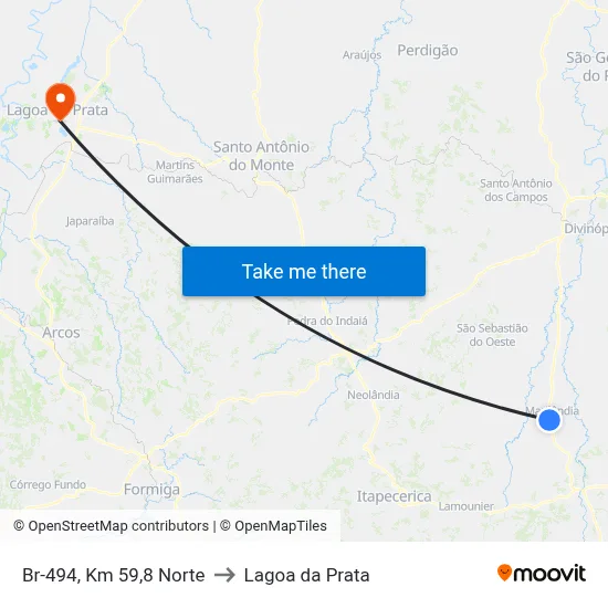 Br-494, Km 59,8 Norte to Lagoa da Prata map