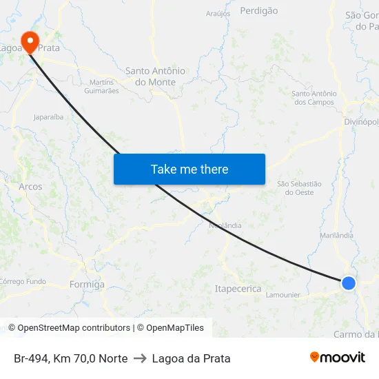 Br-494, Km 70,0 Norte to Lagoa da Prata map