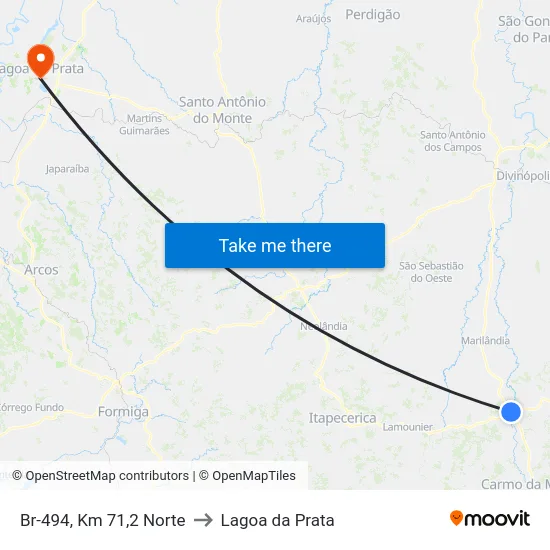 Br-494, Km 71,2 Norte to Lagoa da Prata map