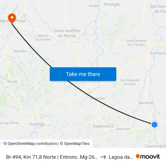Br-494, Km 71,8 Norte | Entronc. Mg-260 Sentido Cláudio to Lagoa da Prata map