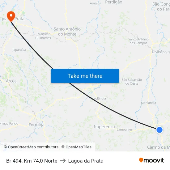 Br-494, Km 74,0 Norte to Lagoa da Prata map