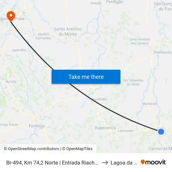 Br-494, Km 74,2 Norte | Entrada Riacho E São Bento to Lagoa da Prata map