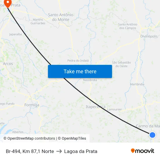 Br-494, Km 87,1 Norte to Lagoa da Prata map