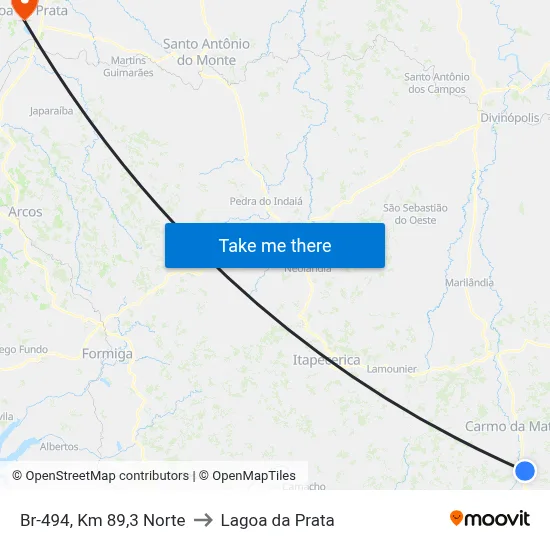 Br-494, Km 89,3 Norte to Lagoa da Prata map