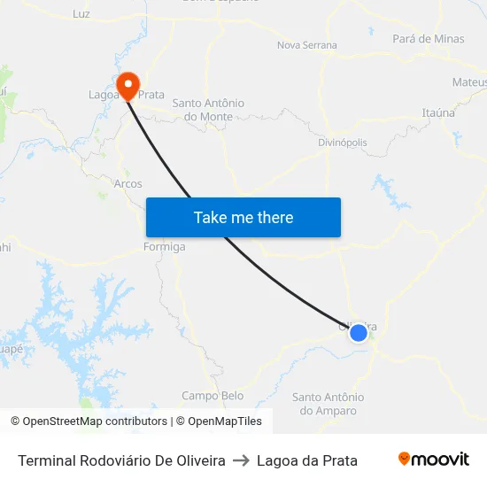 Terminal Rodoviário De Oliveira to Lagoa da Prata map