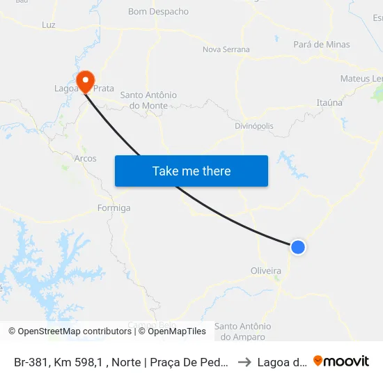 Br-381, Km 598,1 , Norte | Praça De Pedágio Carmópolis De Minas to Lagoa da Prata map