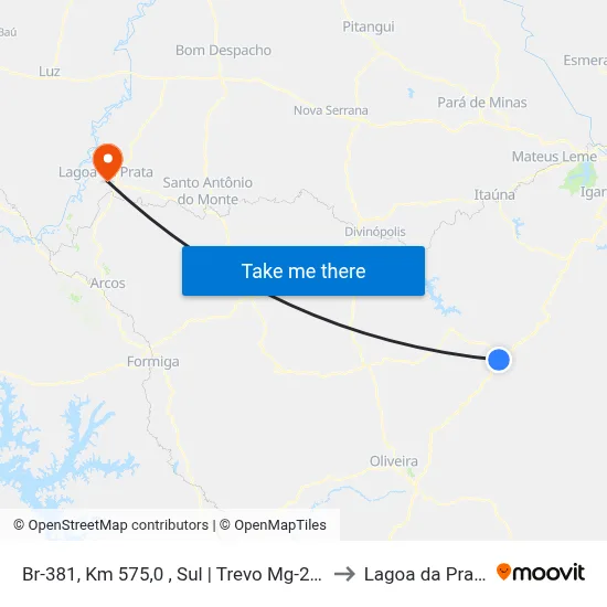 Br-381, Km 575,0 , Sul | Trevo Mg-260 to Lagoa da Prata map