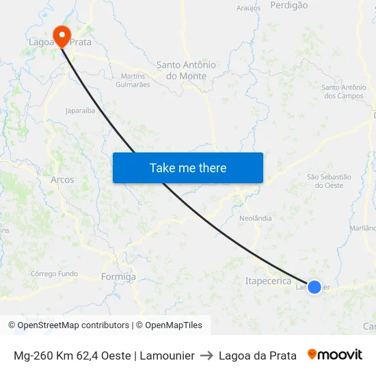 Mg-260 Km 62,4 Oeste | Lamounier to Lagoa da Prata map