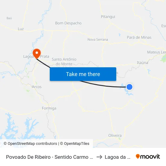 Povoado De Ribeiro - Sentido Carmo Do Cajuru to Lagoa da Prata map
