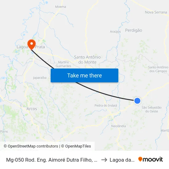 Mg-050 Rod. Eng. Aimoré Dutra Filho, Km 149,5 Oeste to Lagoa da Prata map