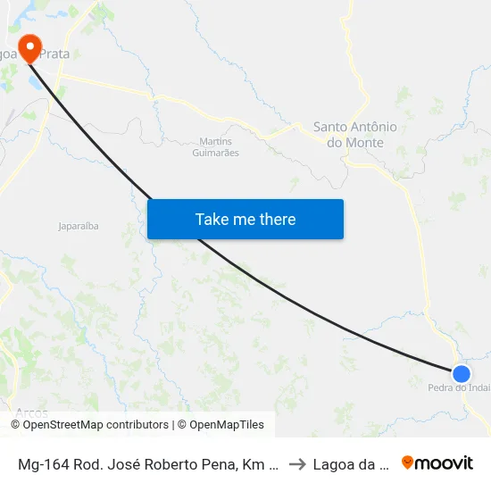 Mg-164 Rod. José Roberto Pena, Km 211,8 Norte to Lagoa da Prata map