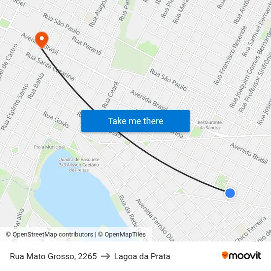 Rua Mato Grosso, 2265 to Lagoa da Prata map