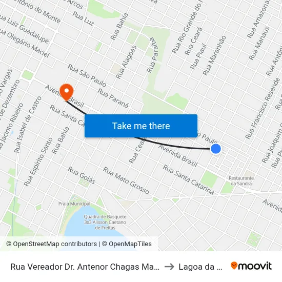 Rua Vereador Dr. Antenor Chagas Madeira , 281 to Lagoa da Prata map