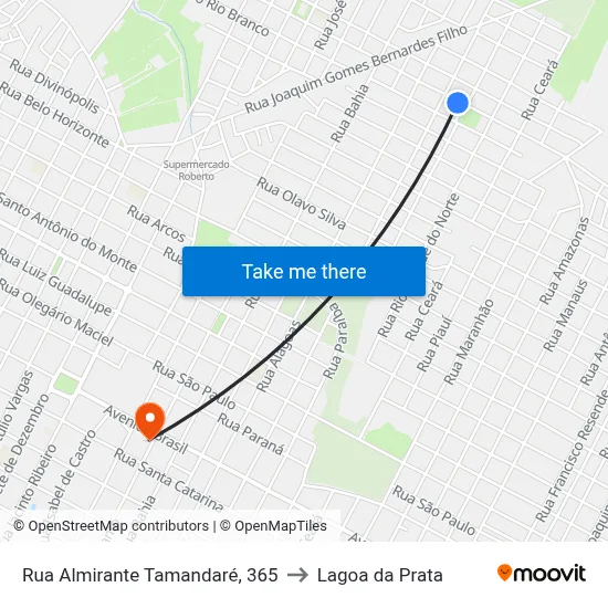Rua Almirante Tamandaré, 365 to Lagoa da Prata map