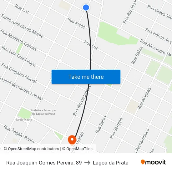 Rua Joaquim Gomes Pereira, 89 to Lagoa da Prata map