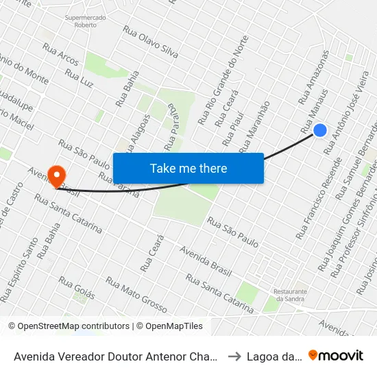 Avenida Vereador Doutor Antenor Chagas Madeira, 1112 to Lagoa da Prata map