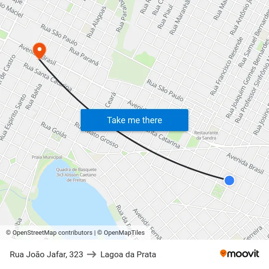 Rua João Jafar, 323 to Lagoa da Prata map
