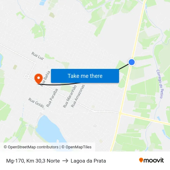 Mg-170, Km 30,3 Norte to Lagoa da Prata map