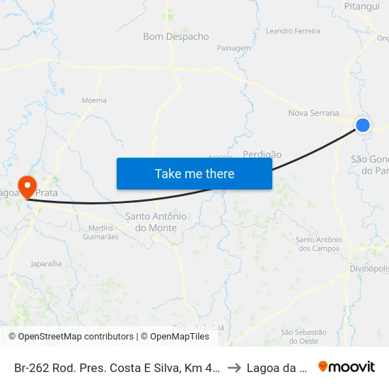 Br-262 Rod. Pres. Costa E Silva, Km 432,7 Oeste to Lagoa da Prata map